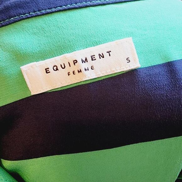 EQUIPMENT BLUE/GREEN SILK STRIPE BUTTON DOWN BLOUSE SIZE SMALL - Picture 6 of 7